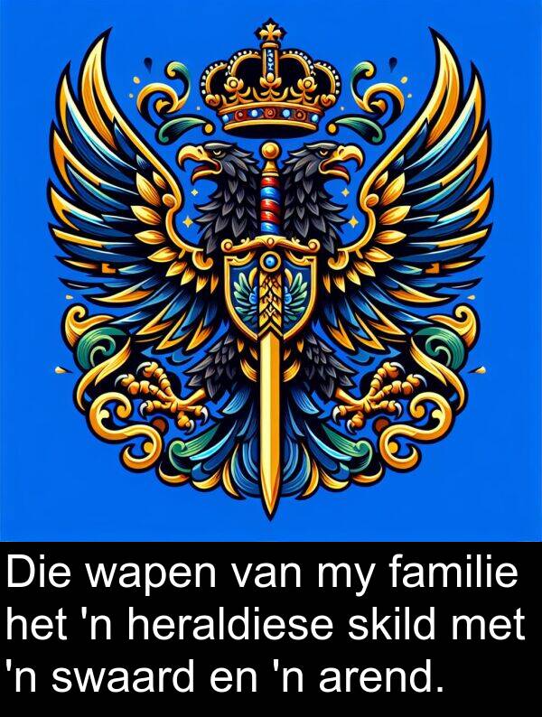 heraldiese: Die wapen van my familie het 'n heraldiese skild met 'n swaard en 'n arend.