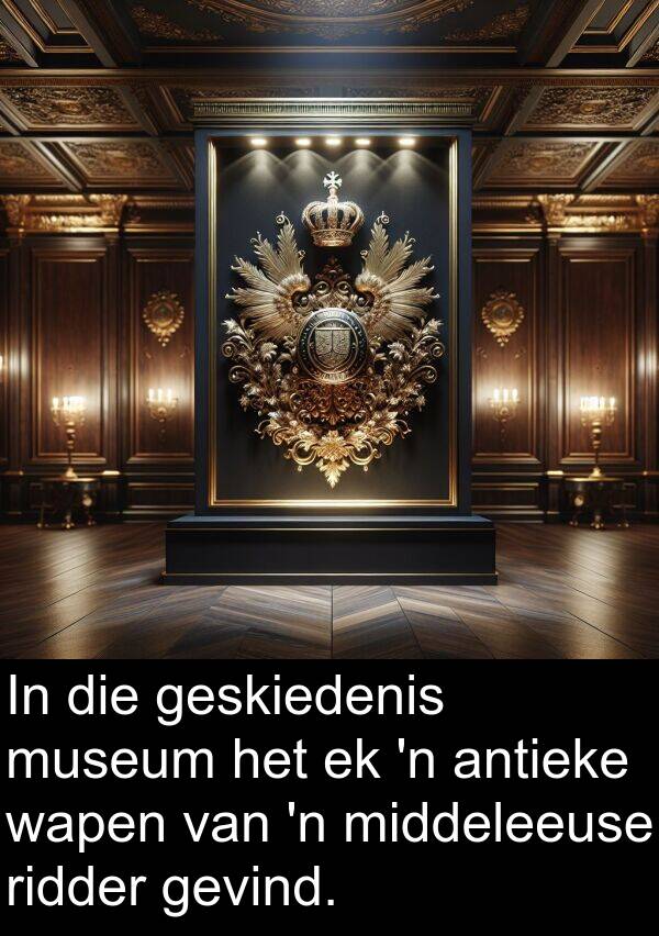 wapen: In die geskiedenis museum het ek 'n antieke wapen van 'n middeleeuse ridder gevind.