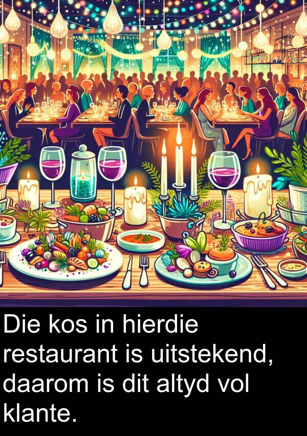 uitstekend: Die kos in hierdie restaurant is uitstekend, daarom is dit altyd vol klante.