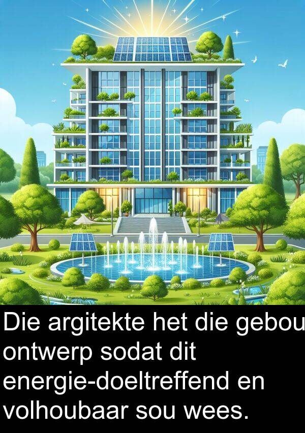 ontwerp: Die argitekte het die gebou ontwerp sodat dit energie-doeltreffend en volhoubaar sou wees.