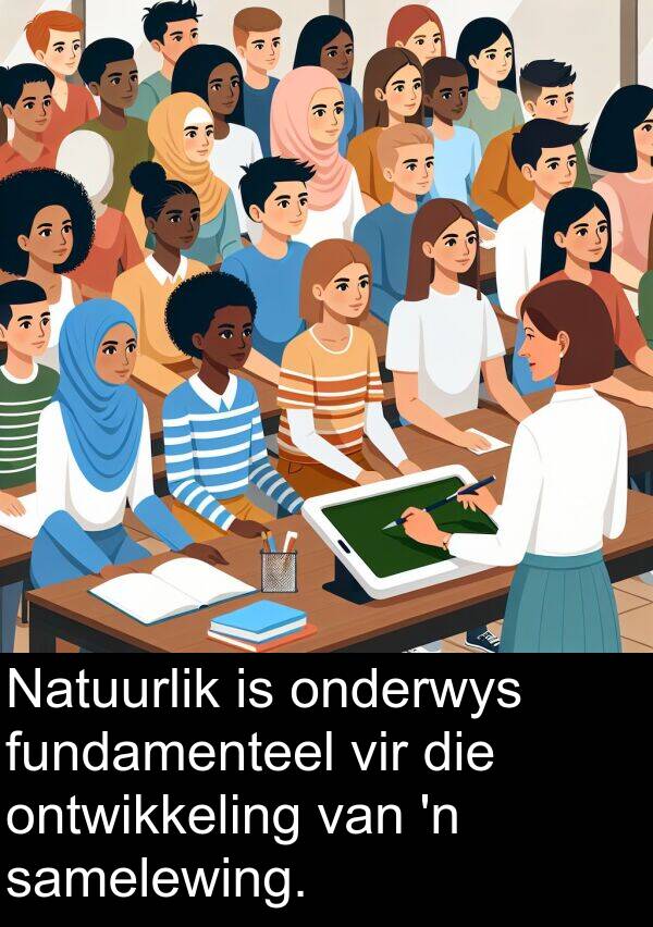 samelewing: Natuurlik is onderwys fundamenteel vir die ontwikkeling van 'n samelewing.