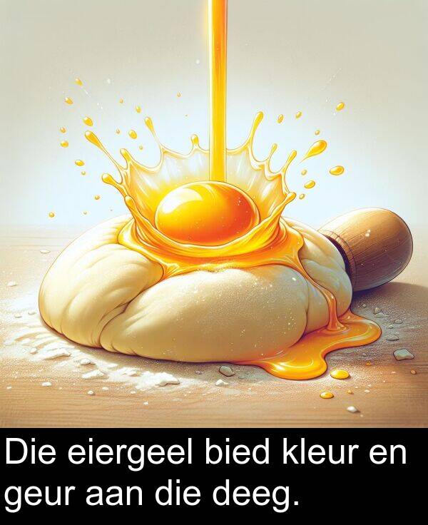 eiergeel: Die eiergeel bied kleur en geur aan die deeg.