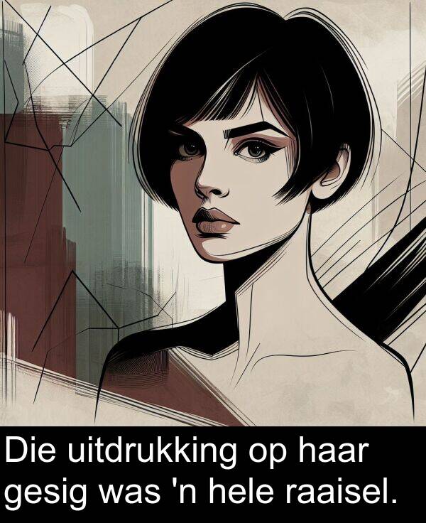 haar: Die uitdrukking op haar gesig was 'n hele raaisel.