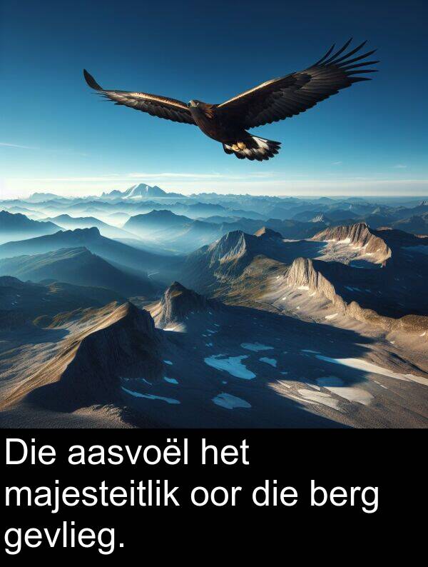 oor: Die aasvoël het majesteitlik oor die berg gevlieg.