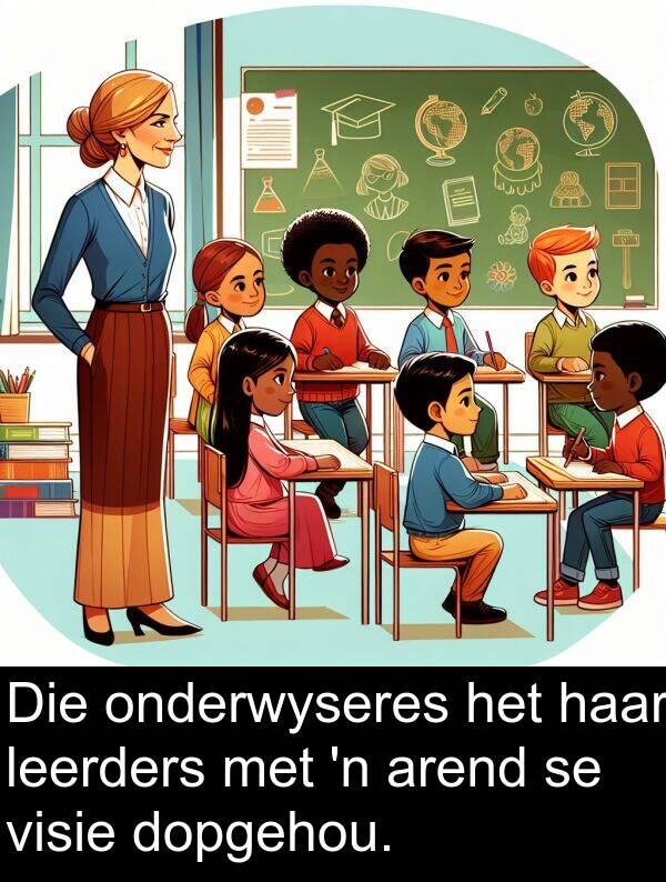onderwyseres: Die onderwyseres het haar leerders met 'n arend se visie dopgehou.