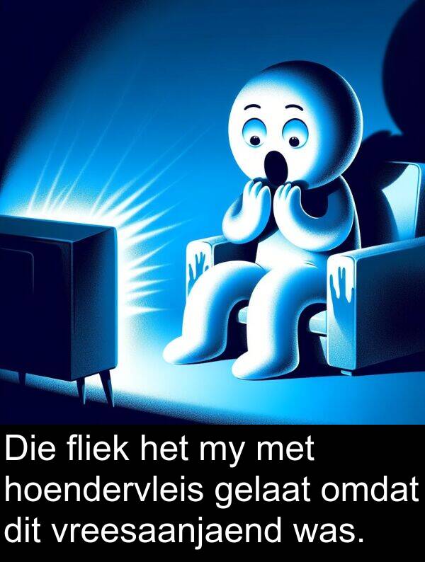 gelaat: Die fliek het my met hoendervleis gelaat omdat dit vreesaanjaend was.