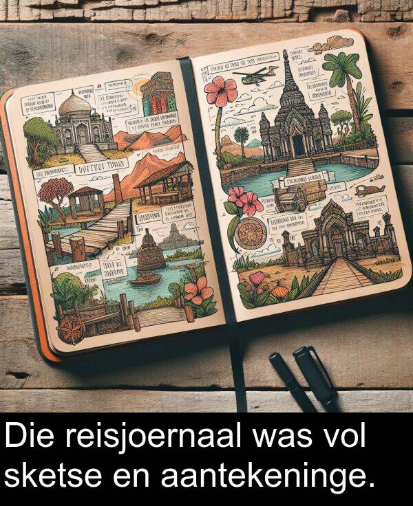 reisjoernaal: Die reisjoernaal was vol sketse en aantekeninge.
