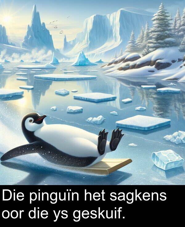 sagkens: Die pinguïn het sagkens oor die ys geskuif.