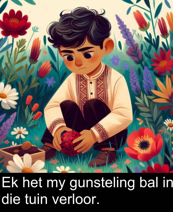 bal: Ek het my gunsteling bal in die tuin verloor.