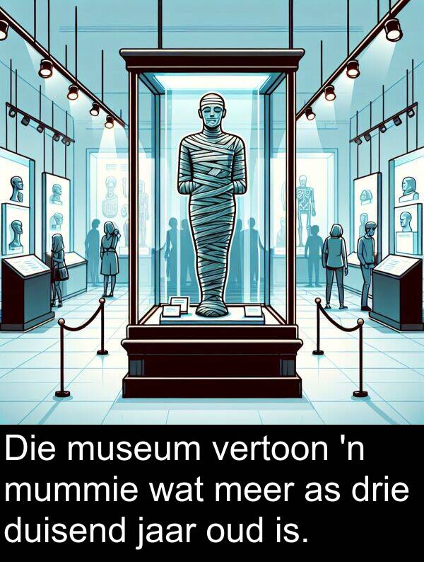 is: Die museum vertoon 'n mummie wat meer as drie duisend jaar oud is.