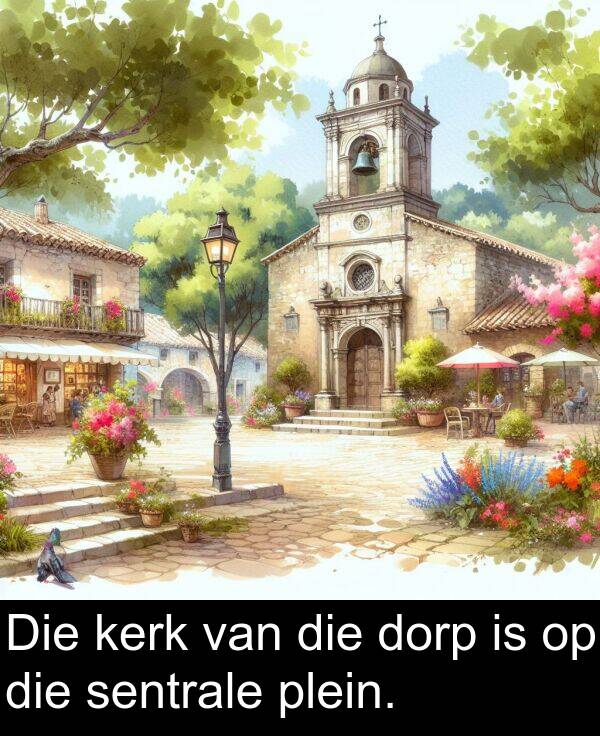 sentrale: Die kerk van die dorp is op die sentrale plein.