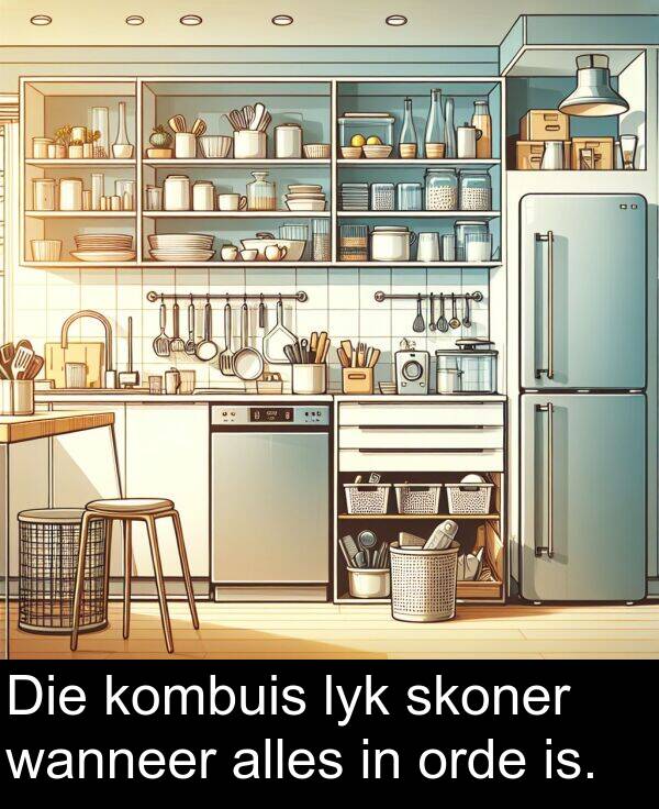 is: Die kombuis lyk skoner wanneer alles in orde is.