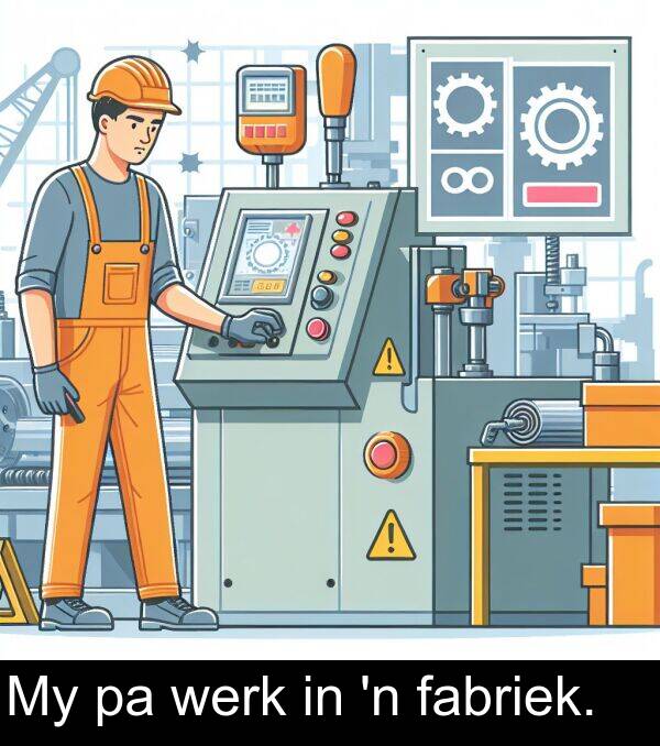 werk: My pa werk in 'n fabriek.
