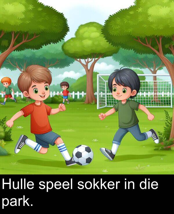 die: Hulle speel sokker in die park.
