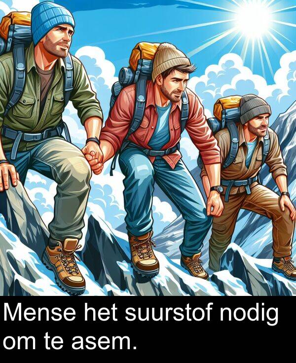 het: Mense het suurstof nodig om te asem.