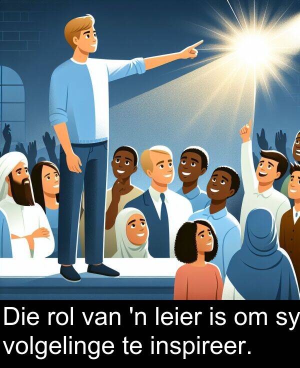 rol: Die rol van 'n leier is om sy volgelinge te inspireer.