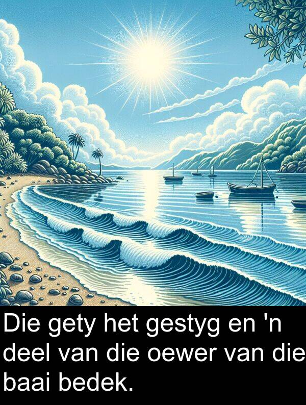 deel: Die gety het gestyg en 'n deel van die oewer van die baai bedek.