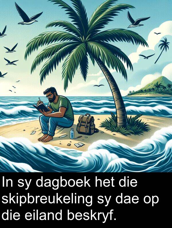 dagboek: In sy dagboek het die skipbreukeling sy dae op die eiland beskryf.