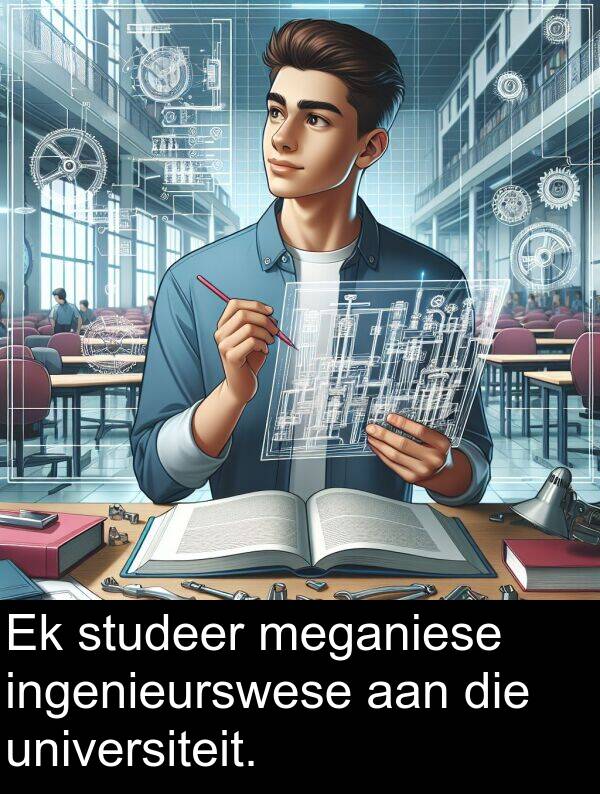 ingenieurswese: Ek studeer meganiese ingenieurswese aan die universiteit.