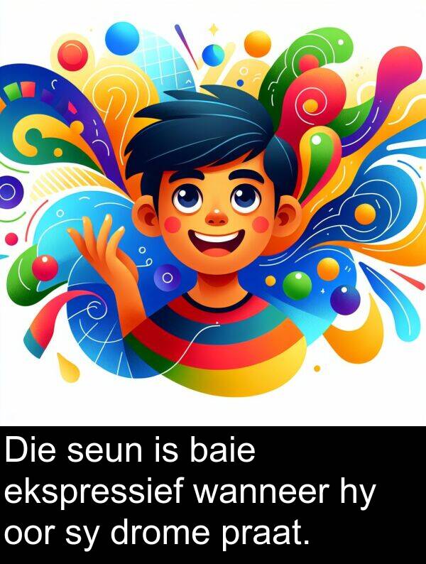 praat: Die seun is baie ekspressief wanneer hy oor sy drome praat.