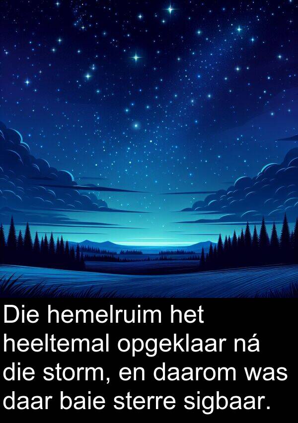 hemelruim: Die hemelruim het heeltemal opgeklaar ná die storm, en daarom was daar baie sterre sigbaar.