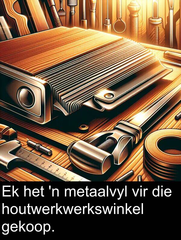 gekoop: Ek het 'n metaalvyl vir die houtwerkwerkswinkel gekoop.