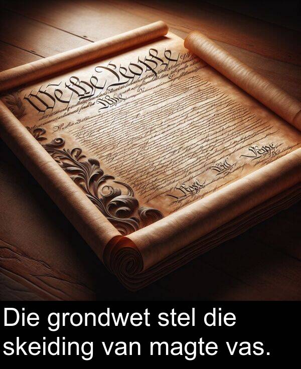 skeiding: Die grondwet stel die skeiding van magte vas.