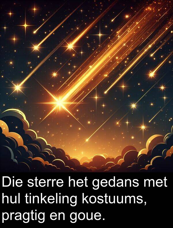 gedans: Die sterre het gedans met hul tinkeling kostuums, pragtig en goue.