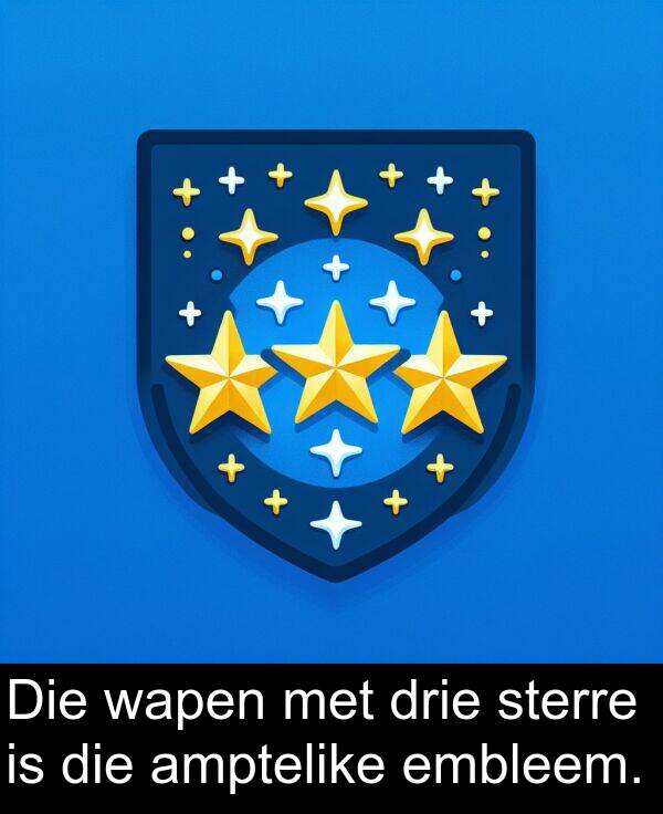 drie: Die wapen met drie sterre is die amptelike embleem.