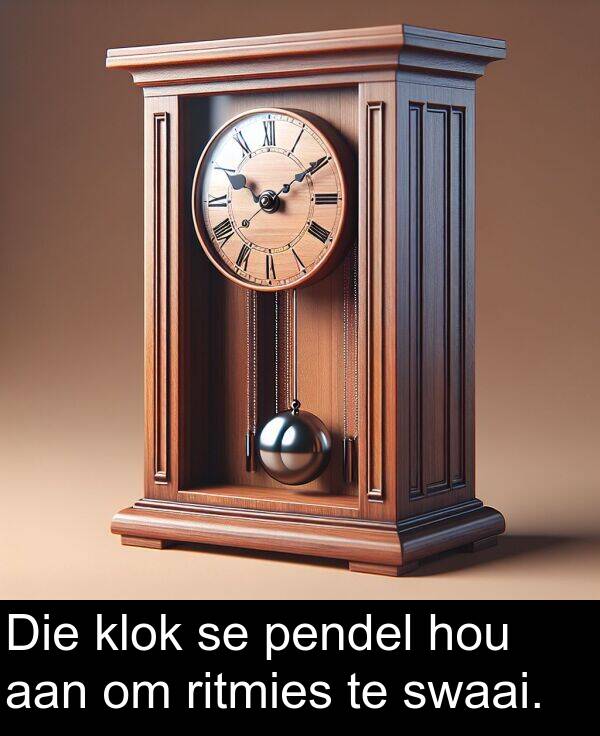 hou: Die klok se pendel hou aan om ritmies te swaai.