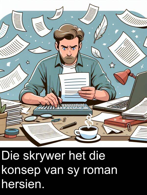 roman: Die skrywer het die konsep van sy roman hersien.