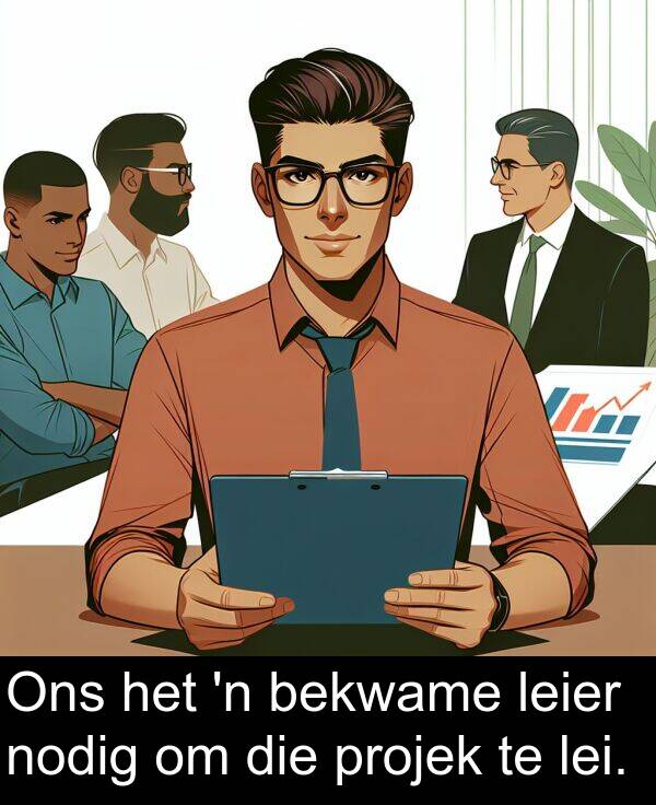 leier: Ons het 'n bekwame leier nodig om die projek te lei.