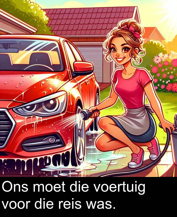 was: Ons moet die voertuig voor die reis was.