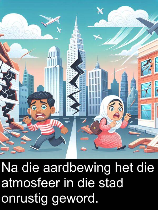 aardbewing: Na die aardbewing het die atmosfeer in die stad onrustig geword.