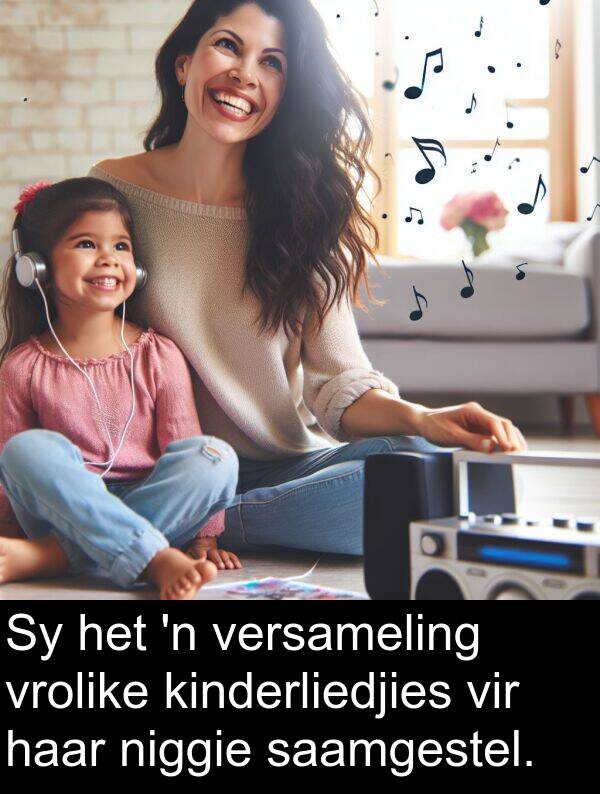 saamgestel: Sy het 'n versameling vrolike kinderliedjies vir haar niggie saamgestel.