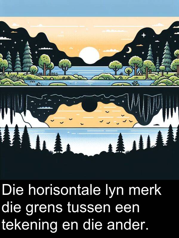 horisontale: Die horisontale lyn merk die grens tussen een tekening en die ander.
