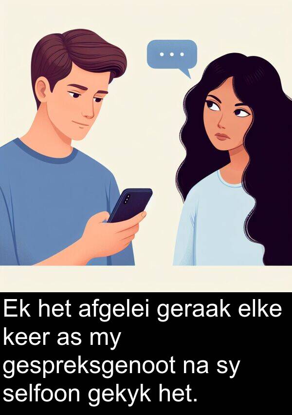 gekyk: Ek het afgelei geraak elke keer as my gespreksgenoot na sy selfoon gekyk het.