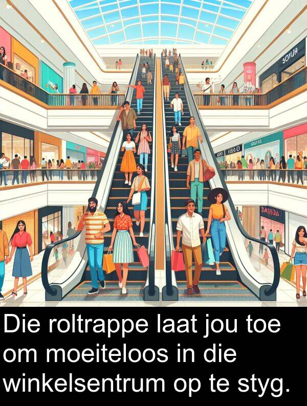 winkelsentrum: Die roltrappe laat jou toe om moeiteloos in die winkelsentrum op te styg.