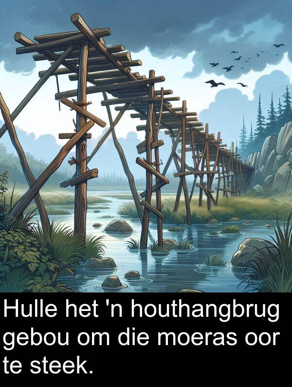 houthangbrug: Hulle het 'n houthangbrug gebou om die moeras oor te steek.