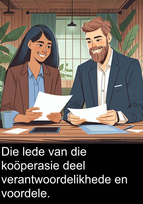 lede: Die lede van die koöperasie deel verantwoordelikhede en voordele.
