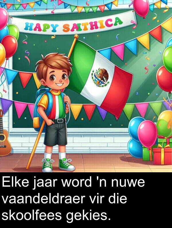 gekies: Elke jaar word 'n nuwe vaandeldraer vir die skoolfees gekies.