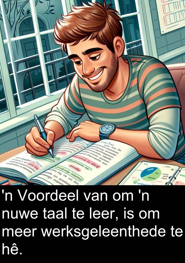 hê: 'n Voordeel van om 'n nuwe taal te leer, is om meer werksgeleenthede te hê.