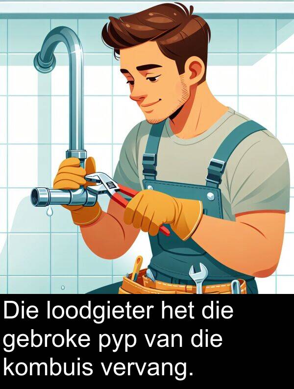 gebroke: Die loodgieter het die gebroke pyp van die kombuis vervang.