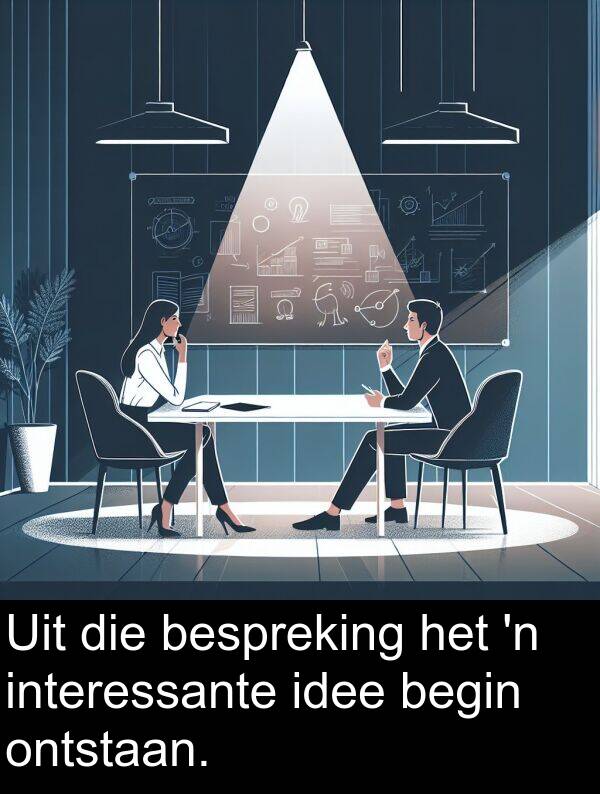 ontstaan: Uit die bespreking het 'n interessante idee begin ontstaan.