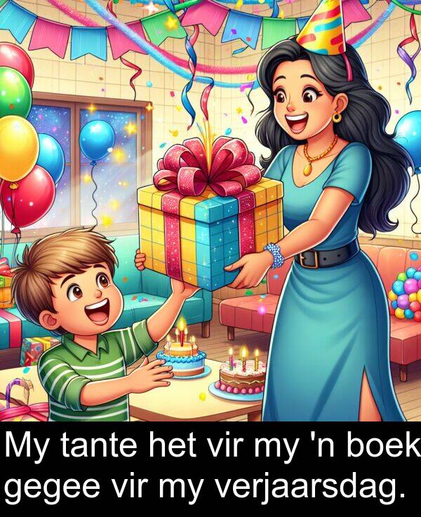 gegee: My tante het vir my 'n boek gegee vir my verjaarsdag.