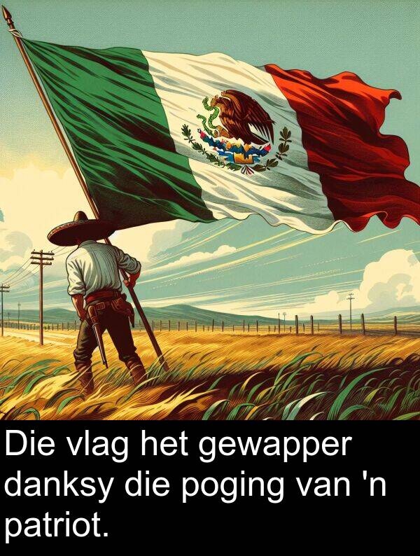 danksy: Die vlag het gewapper danksy die poging van 'n patriot.