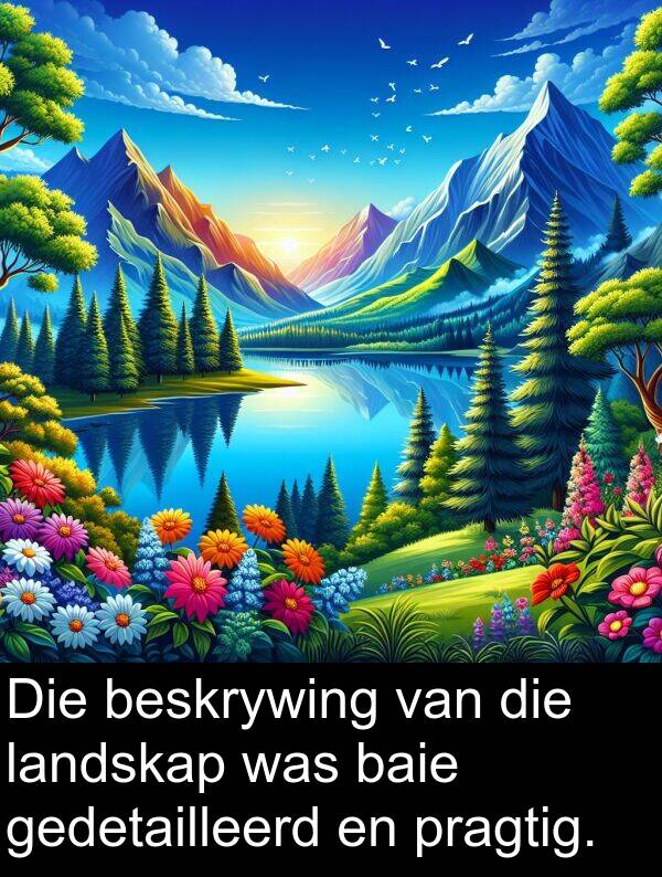 gedetailleerd: Die beskrywing van die landskap was baie gedetailleerd en pragtig.