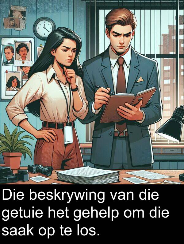 beskrywing: Die beskrywing van die getuie het gehelp om die saak op te los.