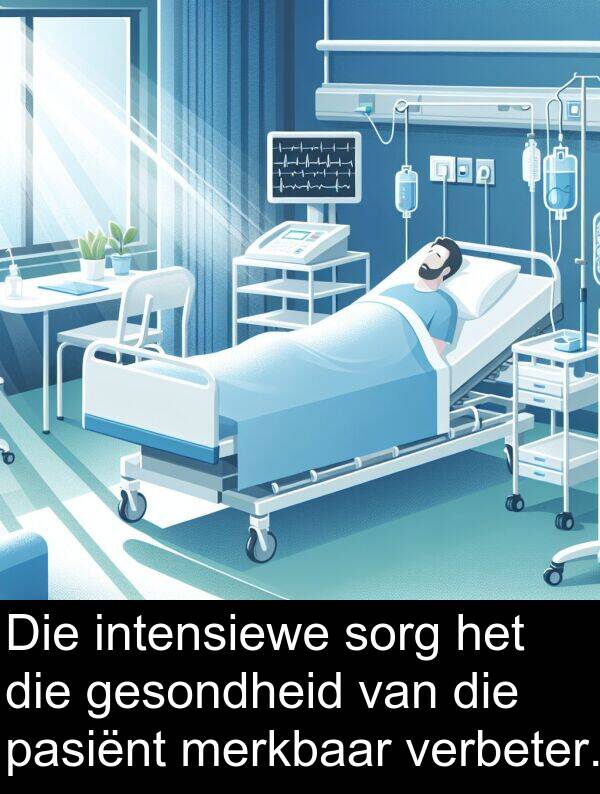 intensiewe: Die intensiewe sorg het die gesondheid van die pasiënt merkbaar verbeter.