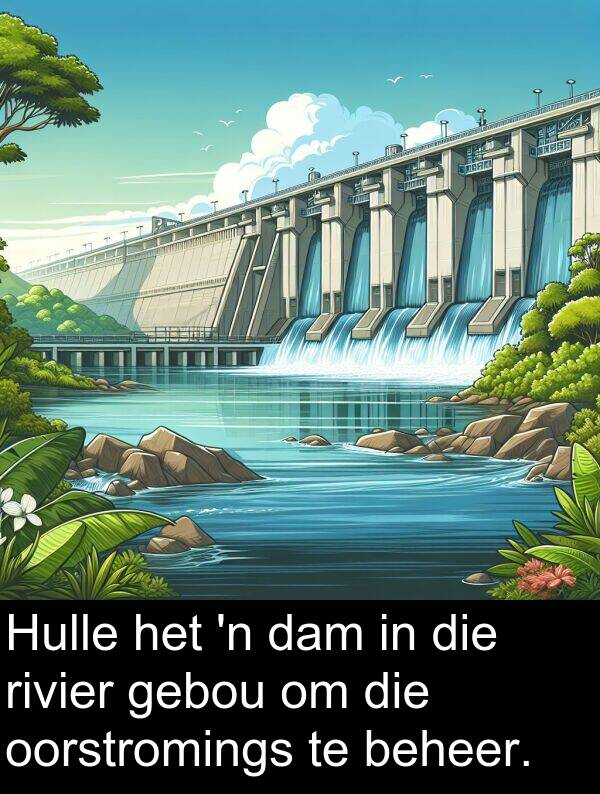 dam: Hulle het 'n dam in die rivier gebou om die oorstromings te beheer.